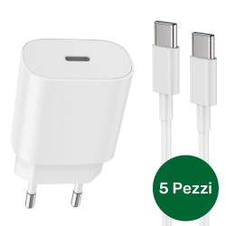 5 x Kit compatibile Alimentatore 25W + Cavo dati Type-C/Type-C (Blister - Bianco)